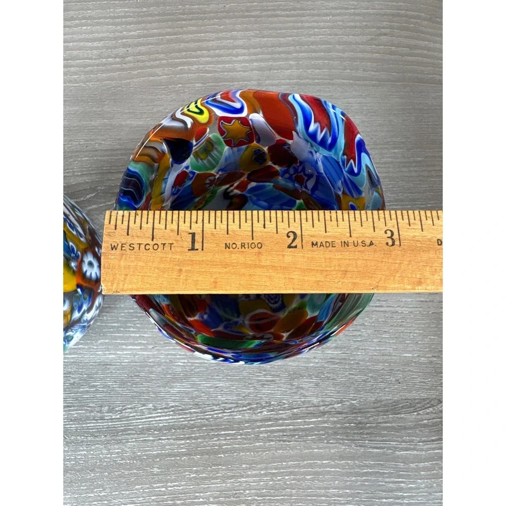 Millefiori Murano Venetian Style Art Glass Tumblers Set of 2 Multi Color Mosaic